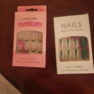 Two Sets Of Press On Nails Set  Green, White